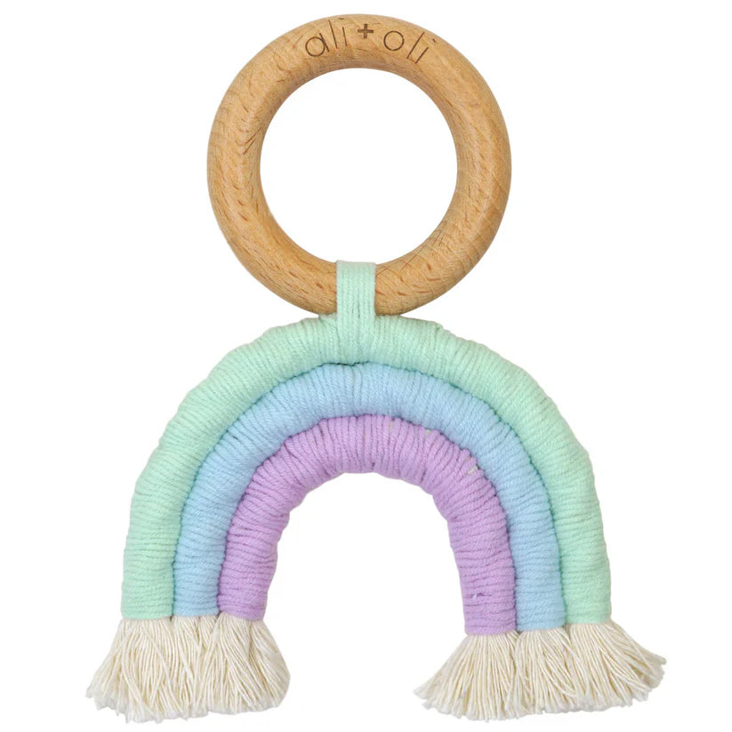 Ali+Oli Mini-Macramé Rainbow Teething Toy for Baby (Retro)