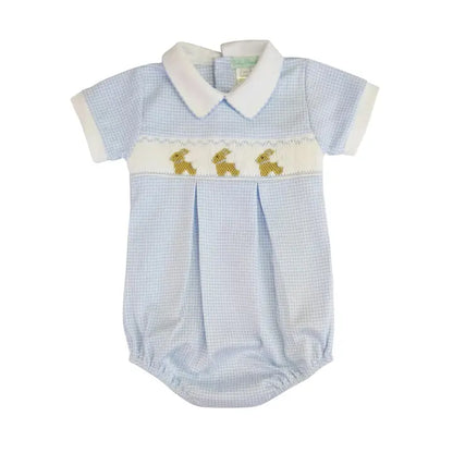 Baby Threads Bunnies Blue Checks Romper