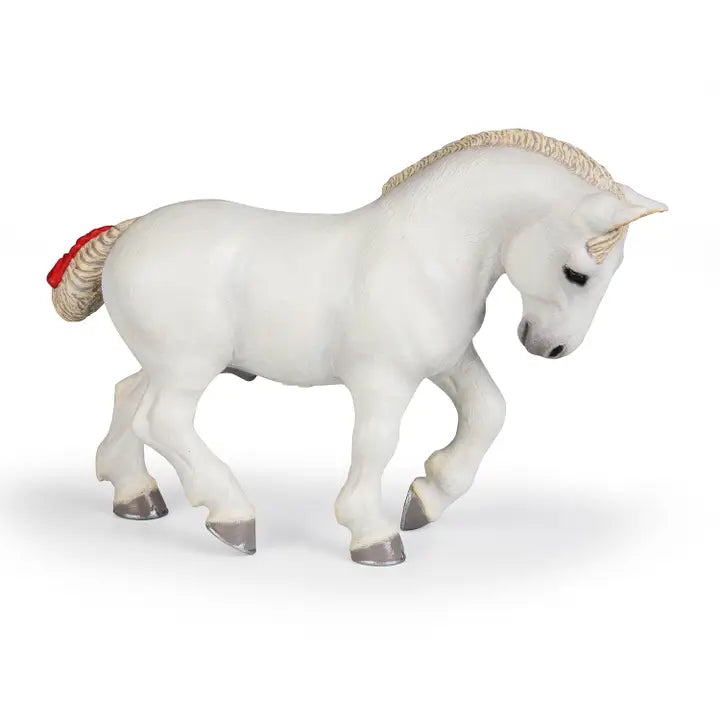 Papo France Hand Painted Realistic White Percheron Figurine Toy