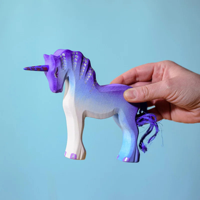 Bumbu Toys Handcrafted Wooden Purple Unicorn Figurine