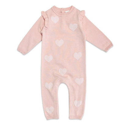 Viverano Organics Hearts Jacquard Knit Baby Jumpsuit (Organic Cotton) - 2 Colors