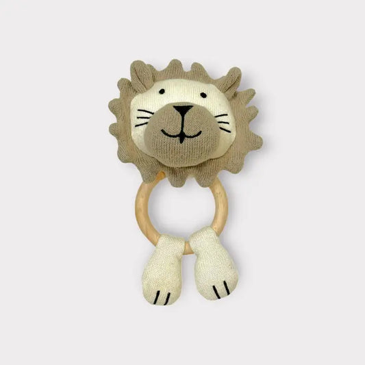 Viverano Organics Lion - Baby Teething Ring Rattle Toy (Organic)