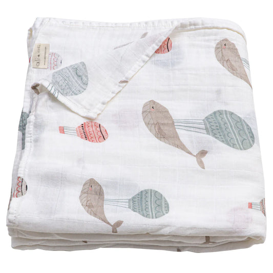 Ali+Oli Muslin Swaddle Blanket (Whale)