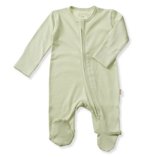 Ali+Oli Organic Cotton Baby Footie with 2-way Zipper (Sage)