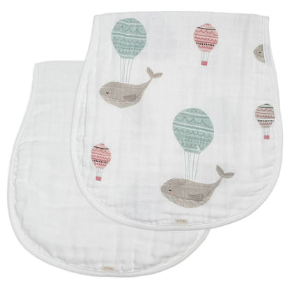 Ali+Oli Bamboo Muslin Burp Cloth 2-Pack (Whale/White)