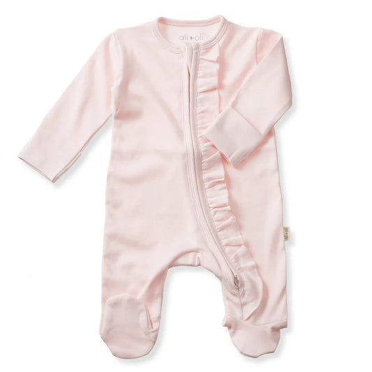 Ali+Oli Organic Cotton Baby Ruffle Footie with 2-way Zipper (Blush)