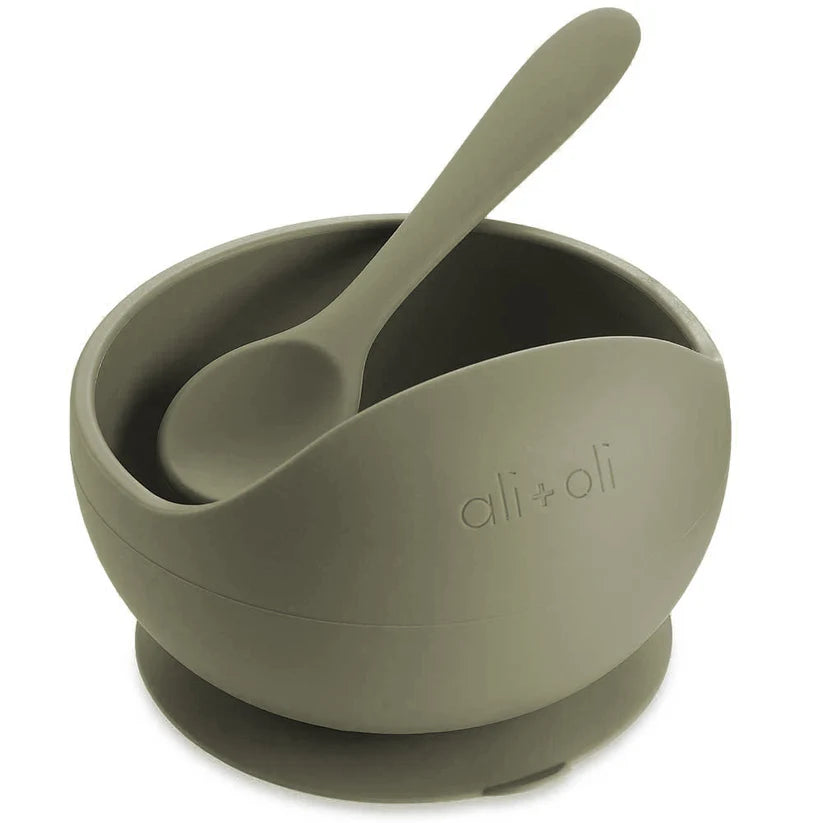 Ali+Oli Suction Bowl & Spoon Set (Sage)