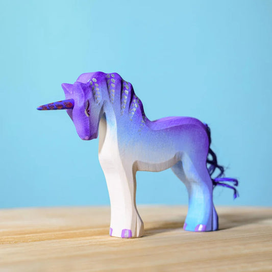 Bumbu Toys Handcrafted Wooden Purple Unicorn Figurine