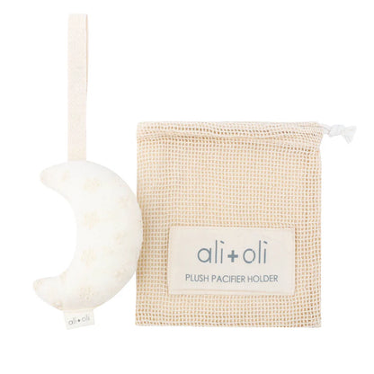 Ali+Oli Plush Moon Pacifier Holder (Eyelet Flowers)