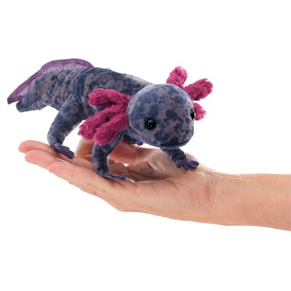 Folkmanis Puppets Realistic Plush Animal Finger Puppet Axolotl, Black 8.5" L