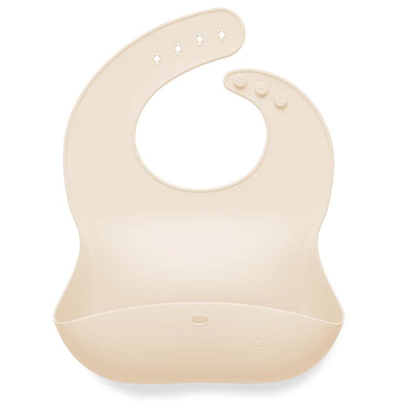 Ali+Oli Silicone Baby Bib Roll Up & Stay Closed (Sand)