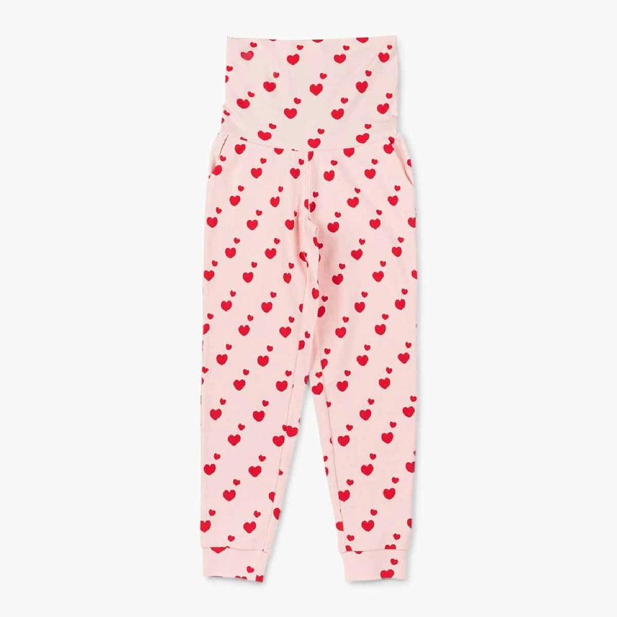 Monica + Andy Organic Lounge Pant - Red Hearts On Pink