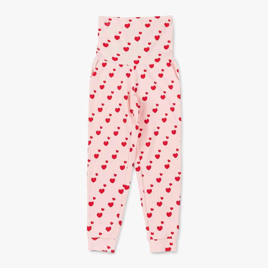 Monica + Andy Organic Lounge Pant - Red Hearts On Pink