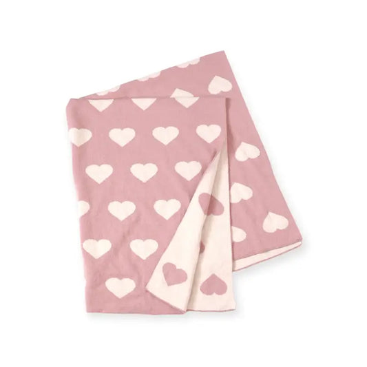 Viverano Organics Hearts - Bi-Color Jacquard Sweater Knit Reversible Baby Blankets (Organic Cotton)