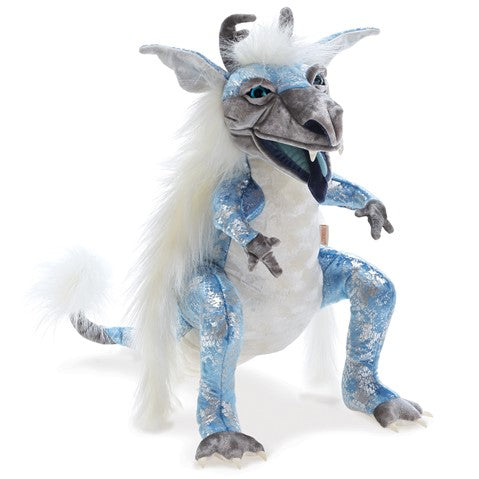 Folkmanis Puppets Whimsical Plush Animal Hand Puppet Dragon, Ice