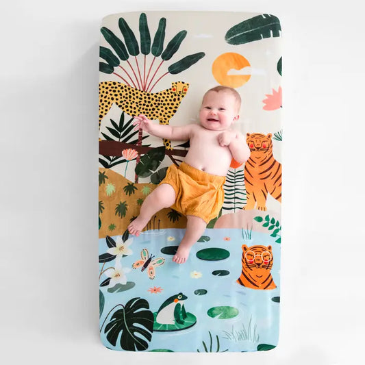 Rookie Humans Cotton Sateen Crib Sheet: in the Jungle