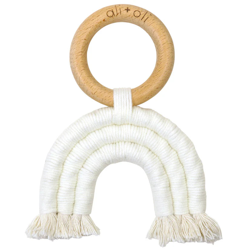 Ali+Oli Mini-Macramé Rainbow Teething Toy for Baby (Raw)