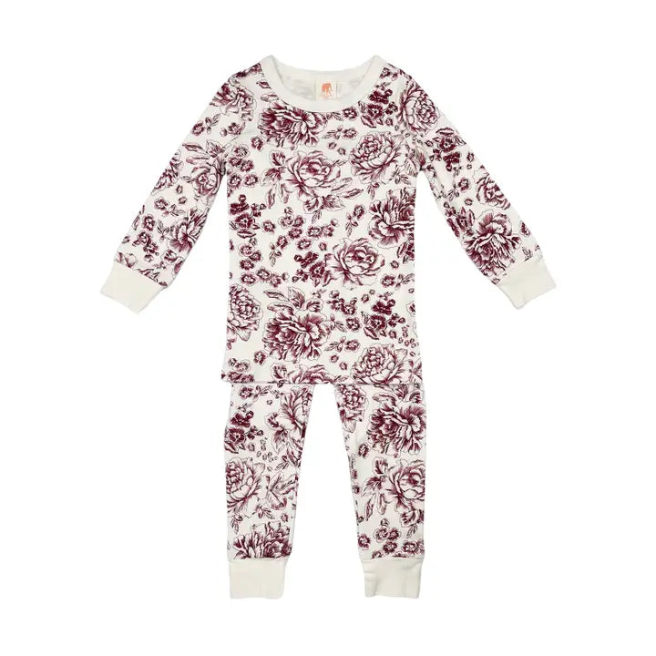 Pink Elephant Brands Kids Long John Pajama Set - Boysenberry Floral Toile