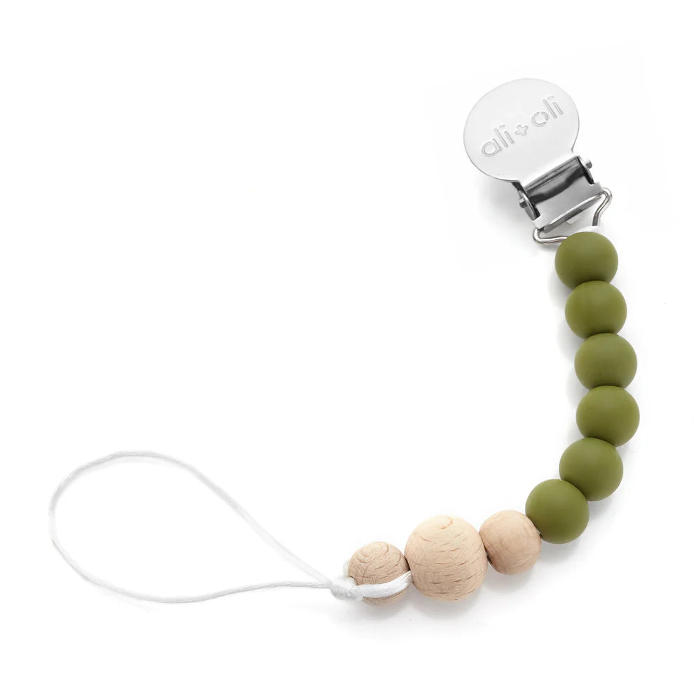 Ali+Oli Silicone Pacifier Clip (Green Wood)