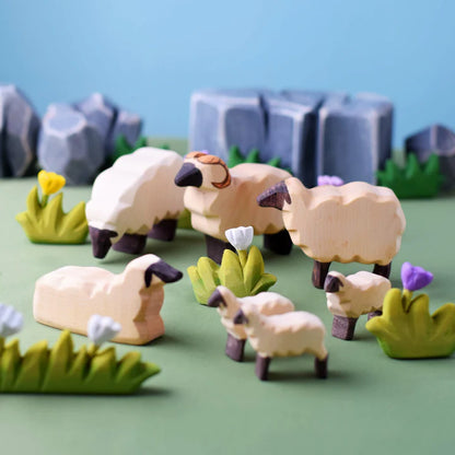 Bumbu Toys Handcrafted Wooden Flock of Sheep SET Figurines