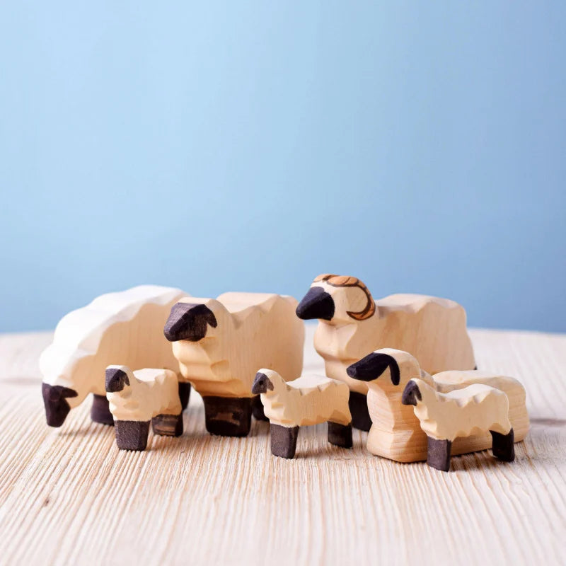 Bumbu Toys Handcrafted Wooden Flock of Sheep SET Figurines