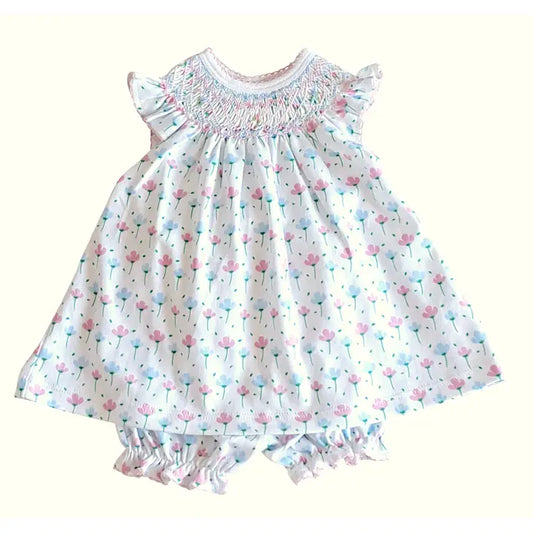 Baby Threads Hand Smocked Spring Flowers Bishop Pima Cotton