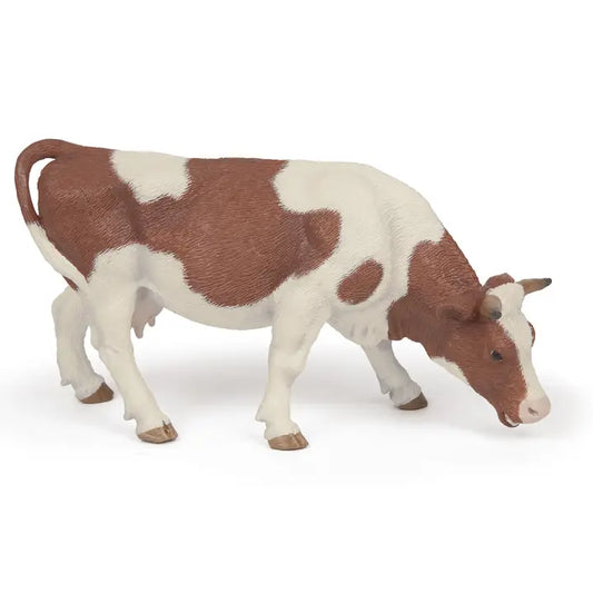 Papo France Hand Painted Realistic Grazing Simmental Cow Figurine Toy