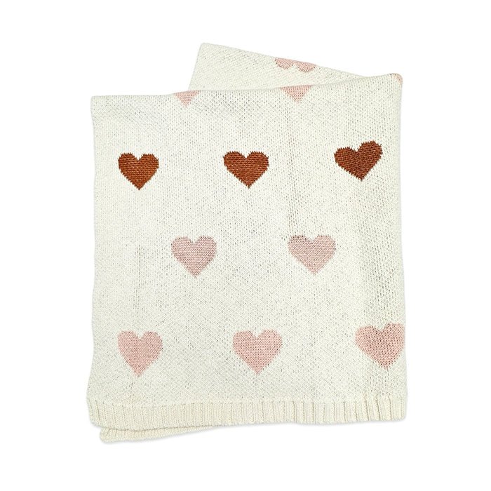 Viverano Organics Loving Hearts - Organic Cotton Jacquard Sweater Knit Baby Blanket