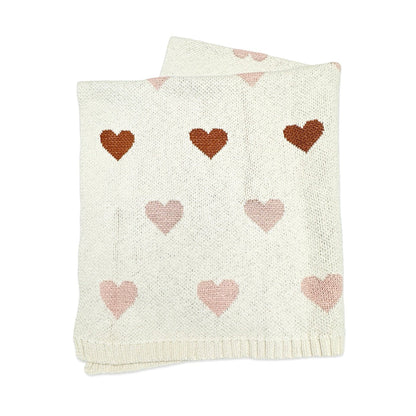 Viverano Organics Loving Hearts - Organic Cotton Jacquard Sweater Knit Baby Blanket