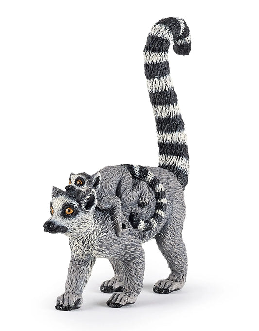 Papo France Hand Painted Realistic Lemur And Baby Figurine Toy