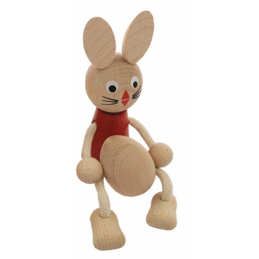 Miva Vacov Wooden Sitting Rabbit with Egg Figurine