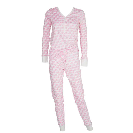 Pink Elephant Brands Women's Jogger & Henley Sleep Set - Pink Elephant Logo