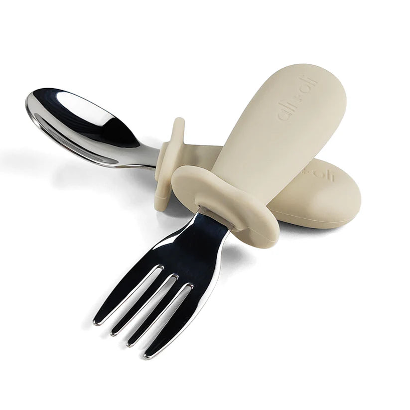 Ali+Oli Spoon & Fork Learning Set for Toddlers (Khaki) 6m+