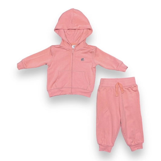 Pink Elephant Brands Baby Zip-Up Jogger Set in Ultra-Soft French Terry - Pink Peony