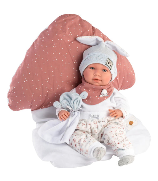 Llorens 16.5" Articulated Crying Newborn Doll Faith with Mushroom Cushion