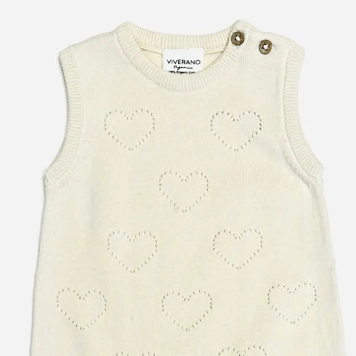 Viverano Organics Hearts Pointelle Jacquard Knit Baby Romper (Organic Cotton)