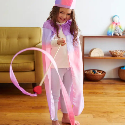 Sarah's Silks Pink & Purple Silk & Wood Streamer - Wand For Pretend Play