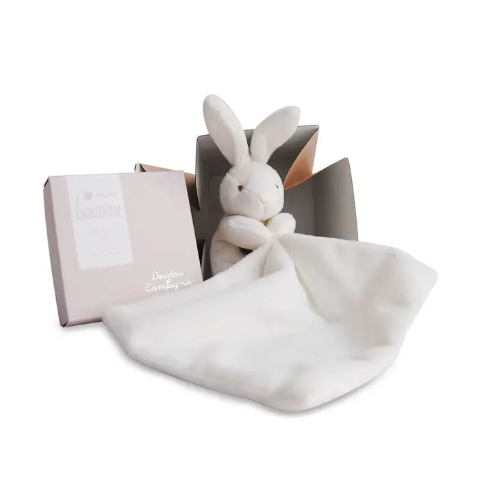 Doudou Et Compagnie Small Bunny with Doudou Baby Blanket in Flower Box