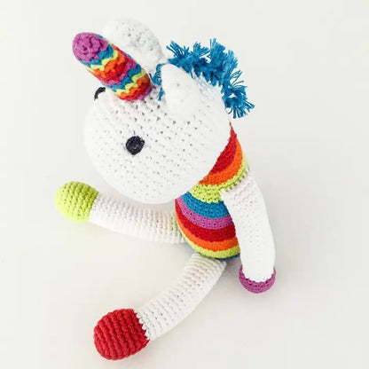 Pebble Plush Rainbow Unicorn Rattle - Mini