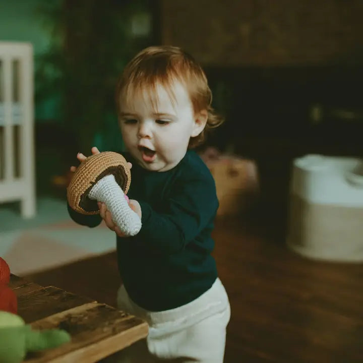 Pebble Pretend Play Food Rattle - Brown Mushroom