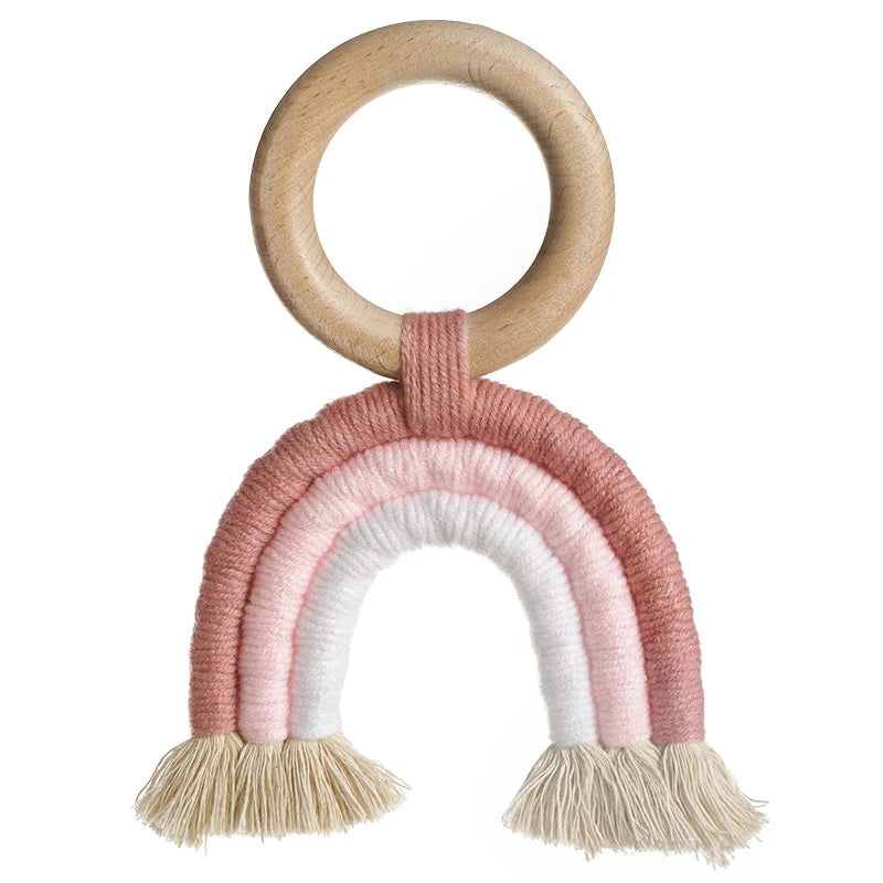 Ali+Oli Mini-Macramé Rainbow Teething Toy for Baby (Pink)