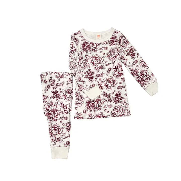 Pink Elephant Brands Kids Long John Pajama Set - Boysenberry Floral Toile