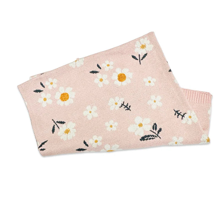 Viverano Organics Daisy Floral - Organic Cotton Jacquard Sweater Knit Baby Blanket