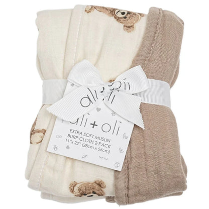 Ali+Oli Bamboo Muslin Burp Cloth 2-Pack (Teddy/Taupe)