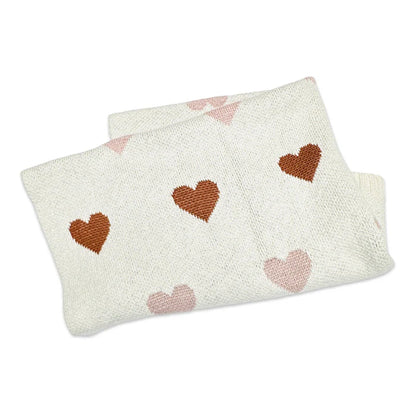 Viverano Organics Loving Hearts - Organic Cotton Jacquard Sweater Knit Baby Blanket