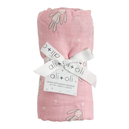 Ali+Oli Muslin Swaddle Blanket (Rag Doll Bunny)