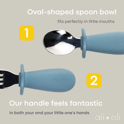 Ali+Oli Spoon & Fork Learning Set for Toddlers (Powder Blue) 6m+