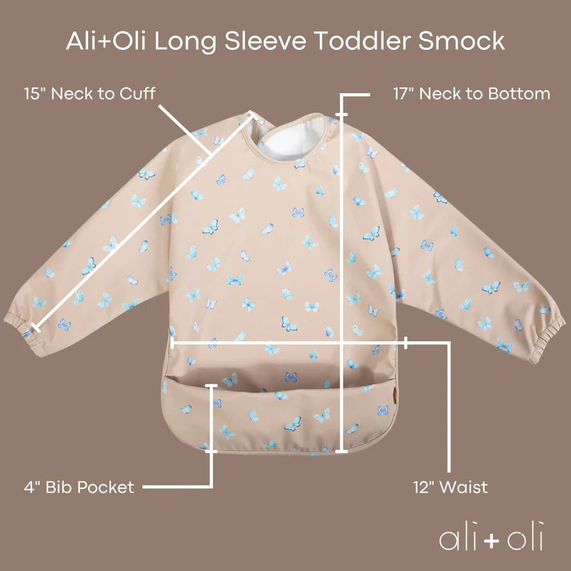 Ali+Oli Smock Bib for Baby & Toddler (2-pc) Long & Short Sleeve Set (Butterfly-Blush)