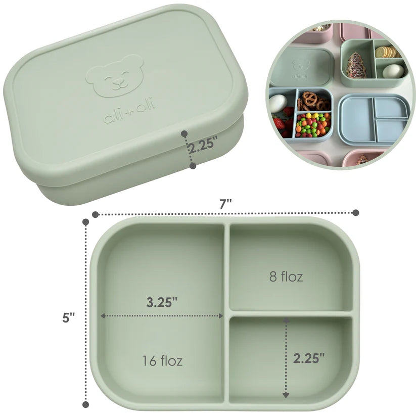 Ali+Oli Reusable Silicone Bento Box - 3 Compartments - Leakproof (Pine)