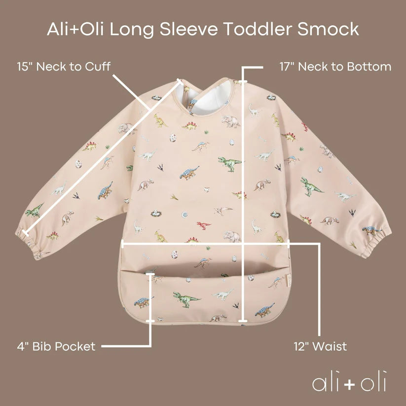 Ali+Oli Smock Bib for Baby & Toddler (2-pc) Long & Short Sleeve Set (Dino, Mint)